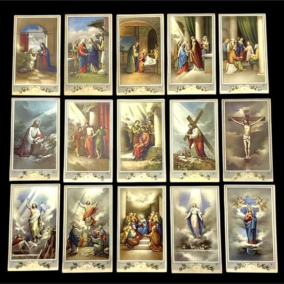 FB / Fratelli Bonella Other - Vintage Mysteries of the Rosary 15 Holy Card Set Fratelli Bonella Mint Condition